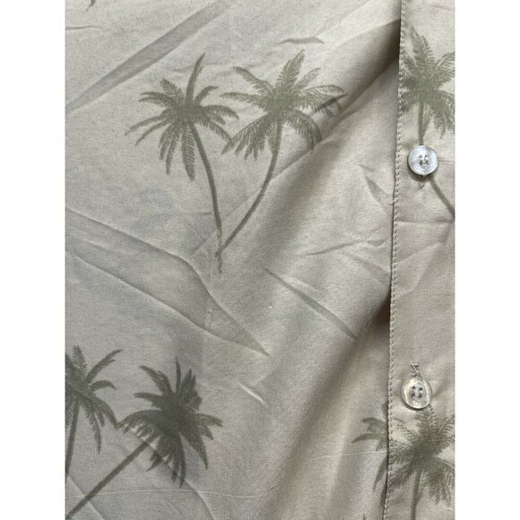 Las Vegas Palm Trees short sleeve button up MENS M Khaki Beige Retro - Picture 7 of 13